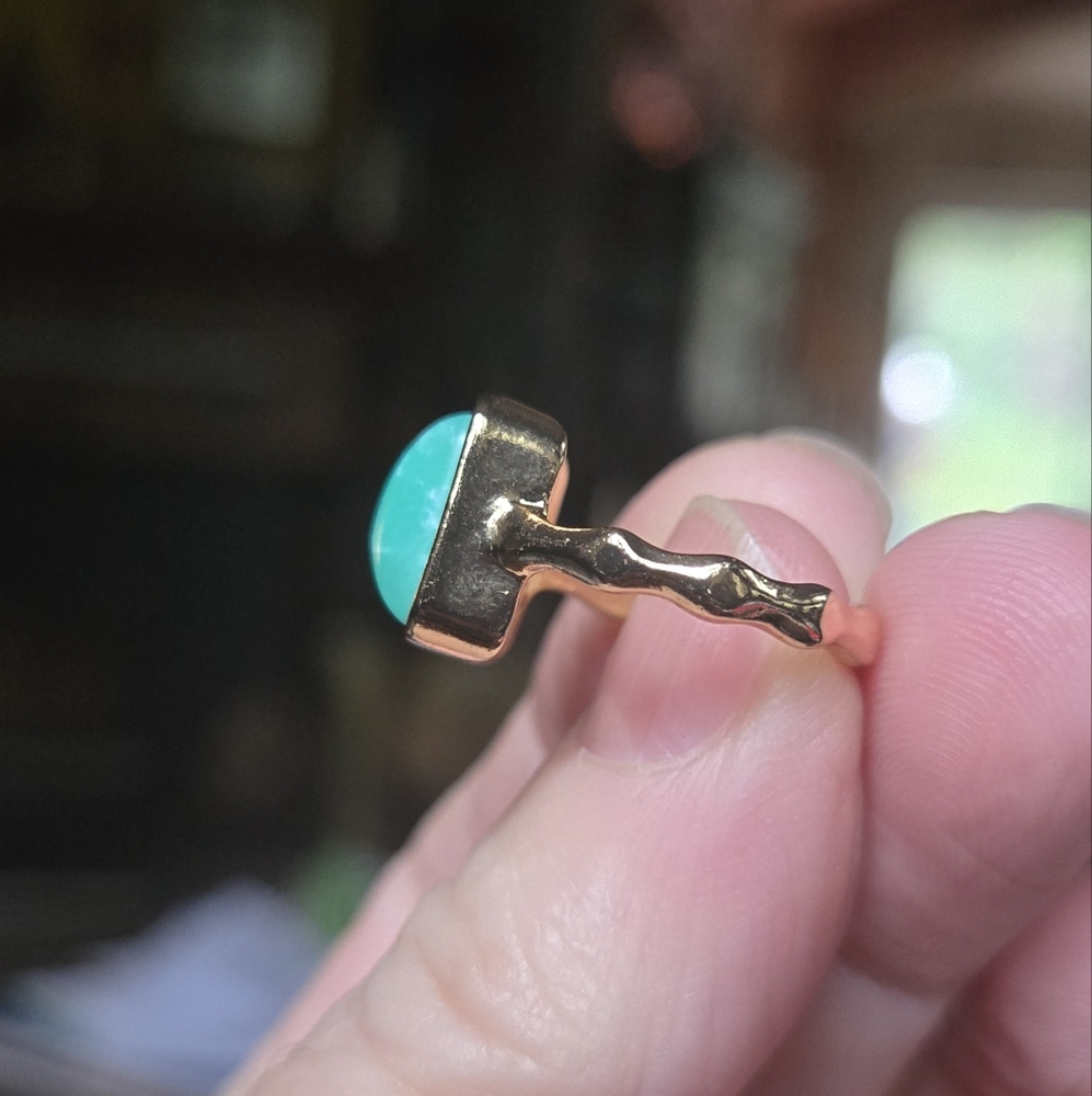 Green turquoise natural in gold plated setting sz6.5 - Picture 5 of 7